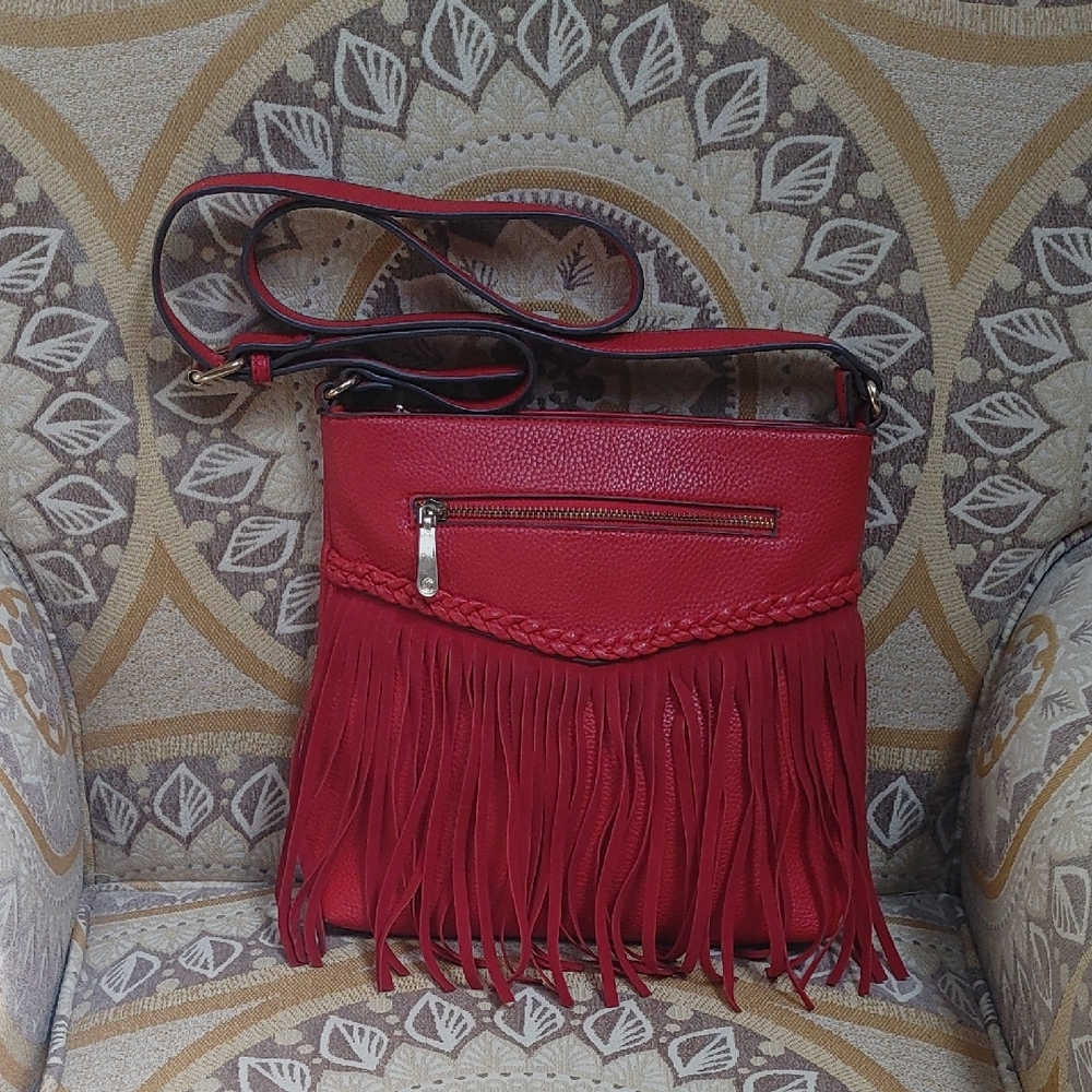 Charming Charlie Red Fringe Shoulder Bag